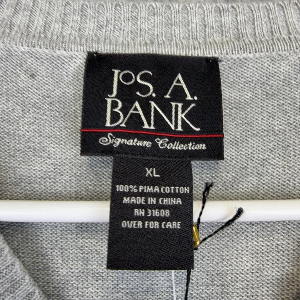 Jos A Bank Sweater Vest Mens XL Light Gray Heather Pima Cotton V Neck Knit